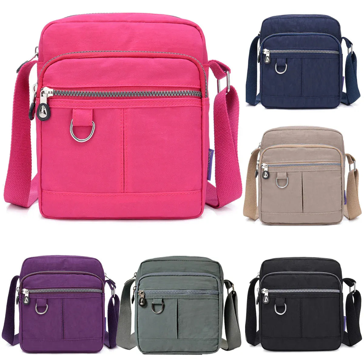 Ladies Shoulder Bag Nylon Fabric Lightweight Crossbody Small Casual Handbag - Rose Red