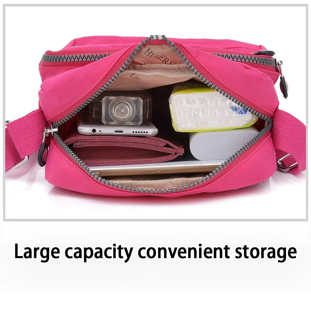 Ladies Shoulder Bag Nylon Fabric Lightweight Crossbody Small Casual Handbag - Rose Red