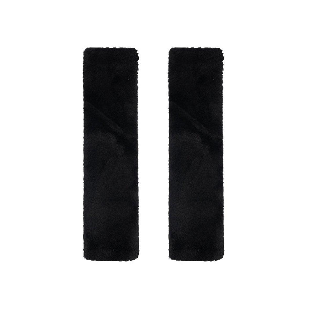 Winter Plush Shoulder Strap Cover Neck Cushion Pad for Comfortable Car Travel 2PCS - Black