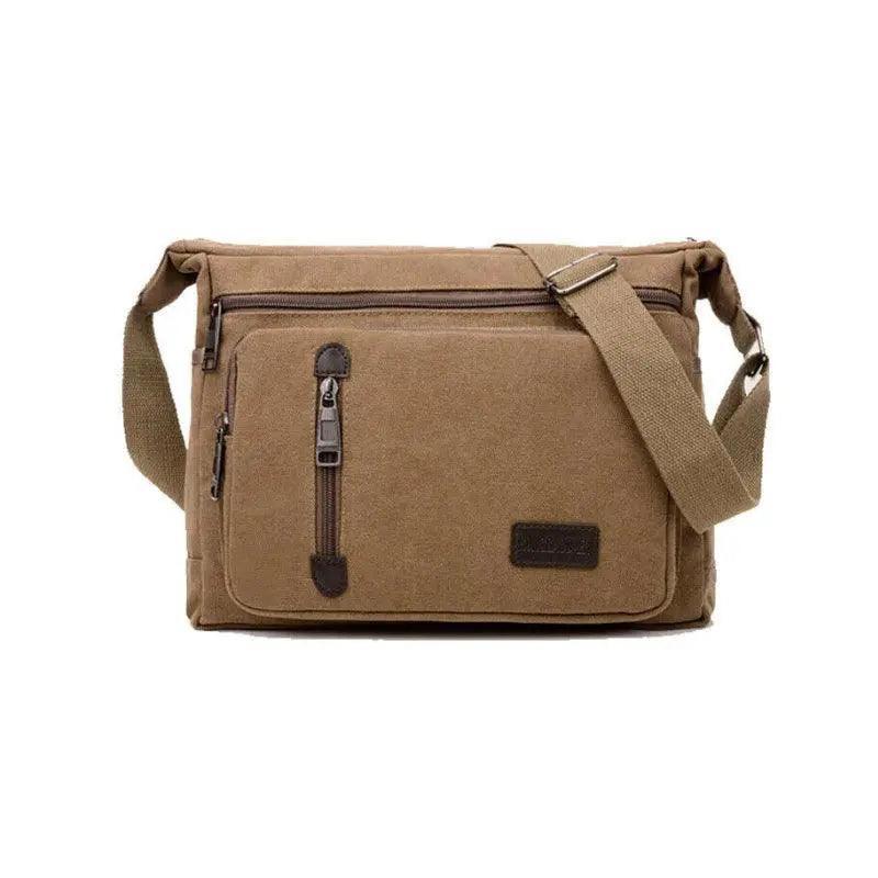 Retro Canvas Messenger Shoulder Bag for Men Travel Crossbody Satchel with Zippers - Khaki
