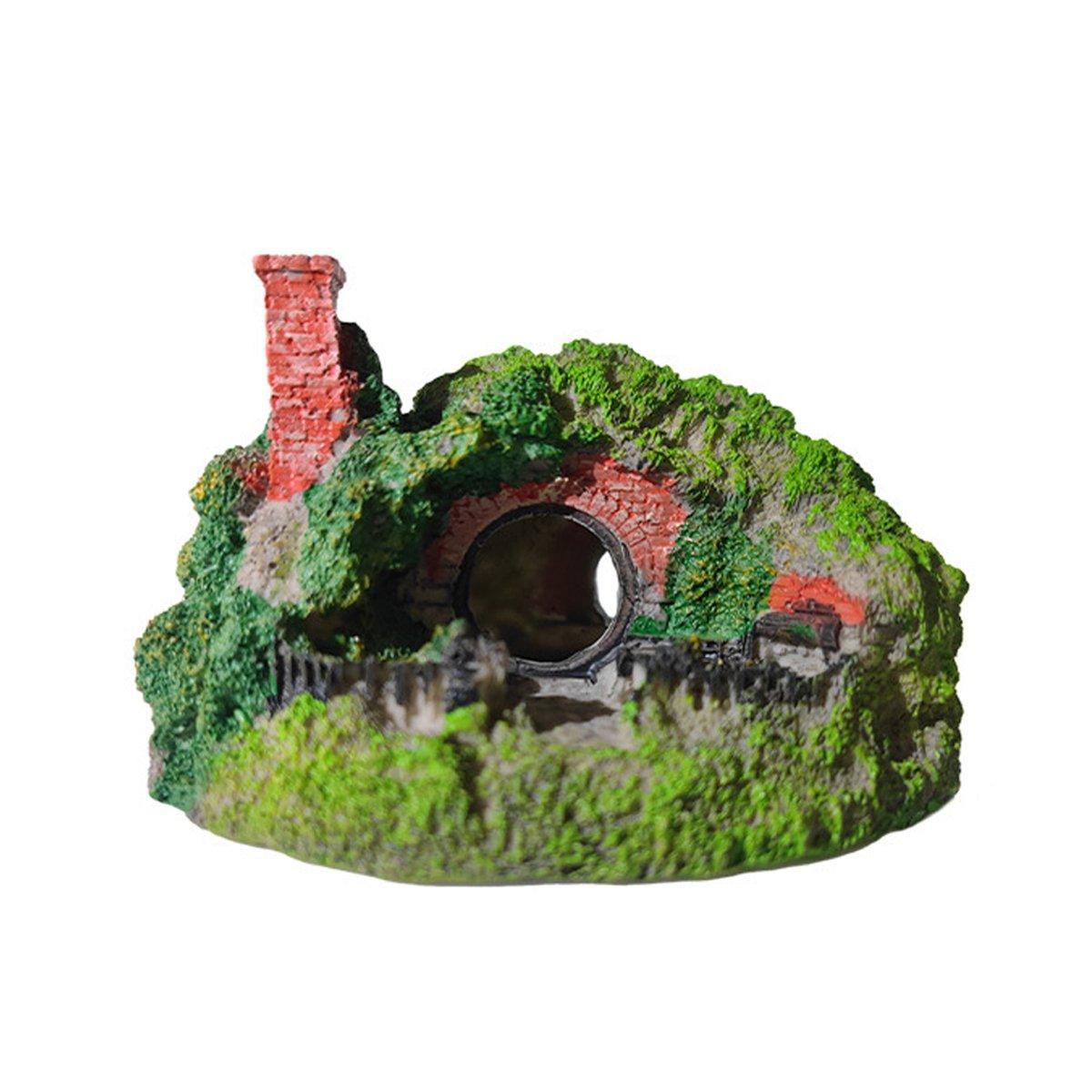 Resin Grass House Aquarium Ornament Natural Fish Tank Decoration Hideaway - B