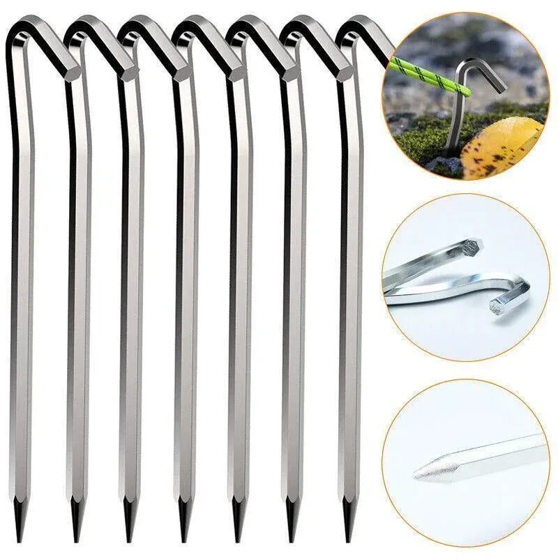 12PCS Heavy Duty Steel Tent Pegs 182mm Camping Ground Stakes for Outdoor Use
