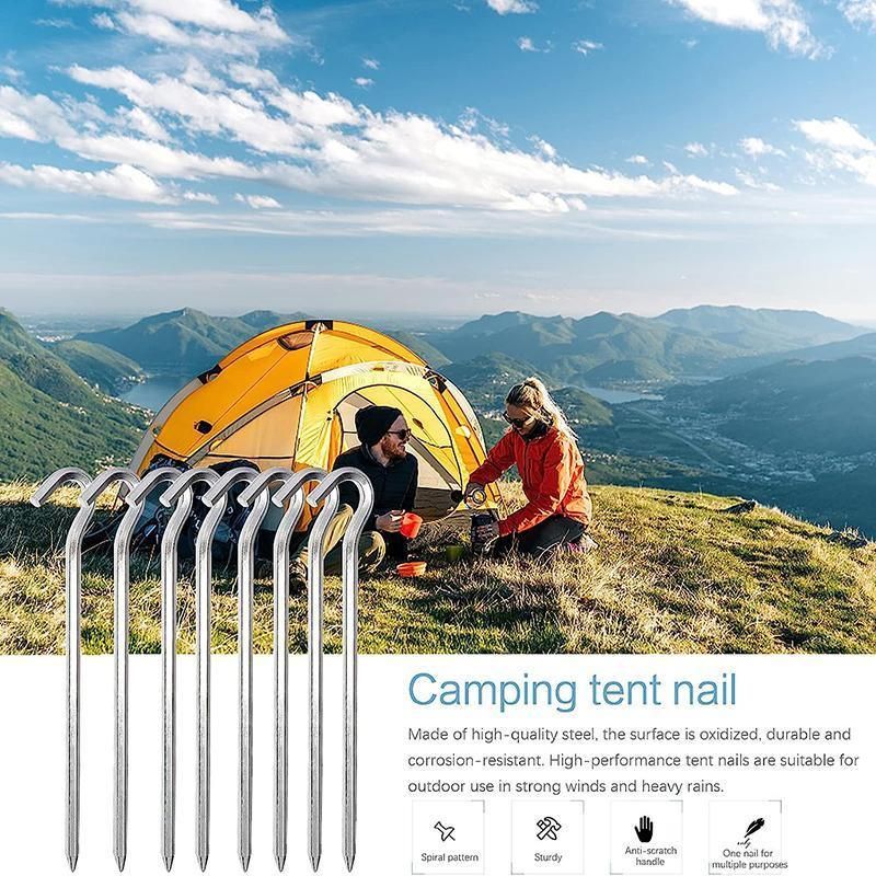 12PCS Heavy Duty Steel Tent Pegs 182mm Camping Ground Stakes for Outdoor Use