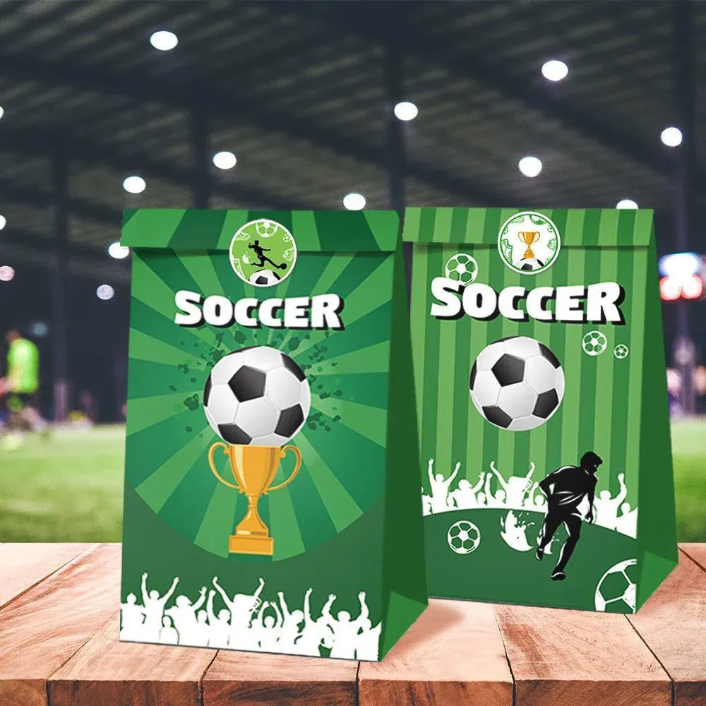 Fashion Football Sport Gift Bags Green Kraft Paper Sticker Set Party Favor Bags - 2sets-LB018