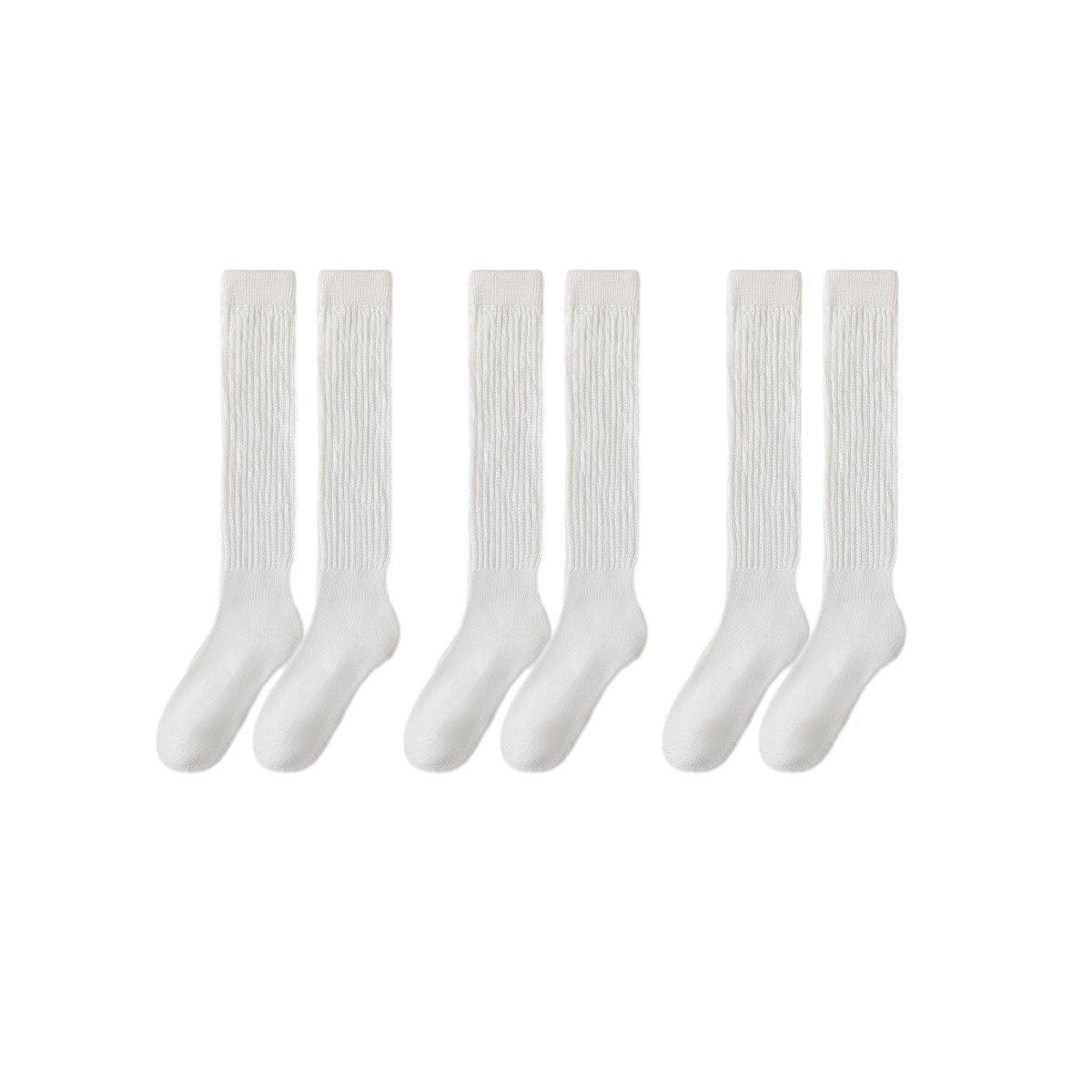 3Pairs Warm Calf Socks Stack Stockings Winter Fall Over Knee High Thick Socks Set - White