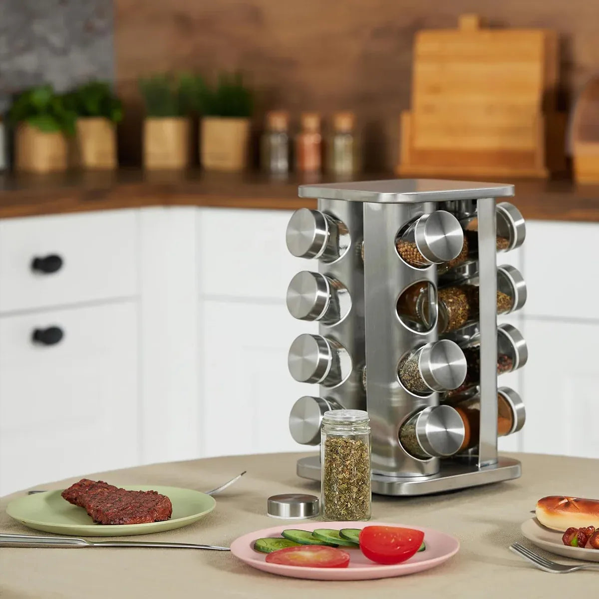 Rotating Spice Bottle Seasoning Rack Multi layer Seasoning Jar Storage Kitchen - Round