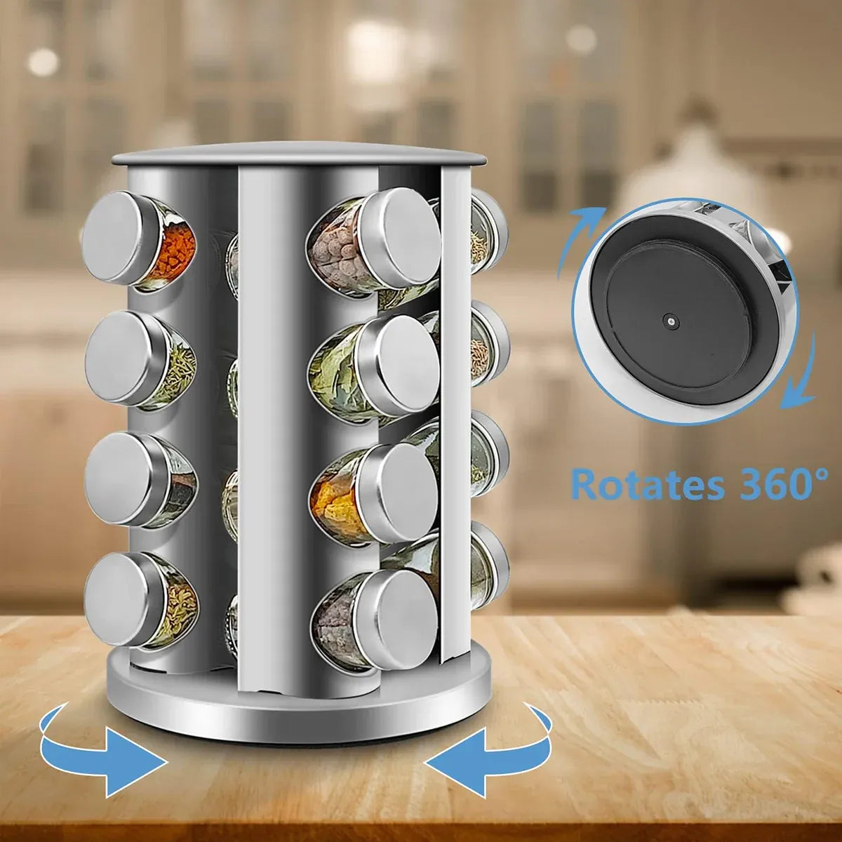 Rotating Spice Bottle Seasoning Rack Multi layer Seasoning Jar Storage Kitchen - Square