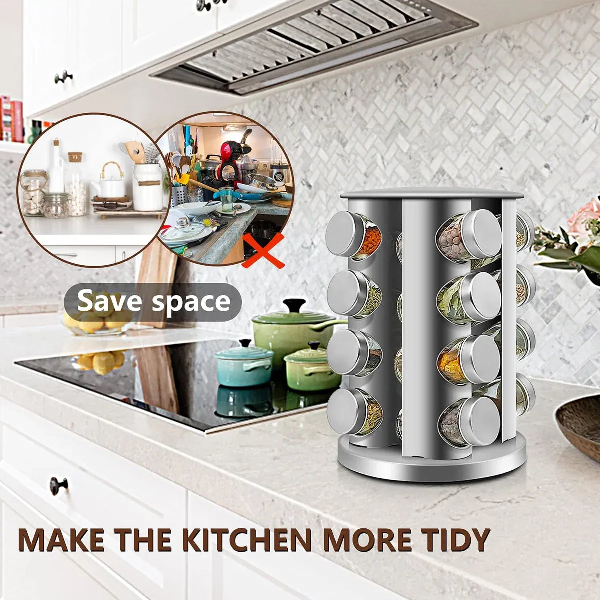 Rotating Spice Bottle Seasoning Rack Multi layer Seasoning Jar Storage Kitchen - Square