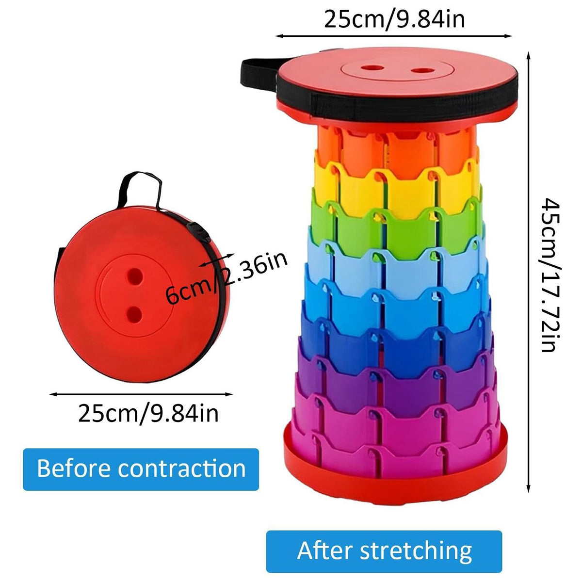 Rainbow Telescopic Folding Stool Thickened Travel Outdoor Seat for Camping - Blue