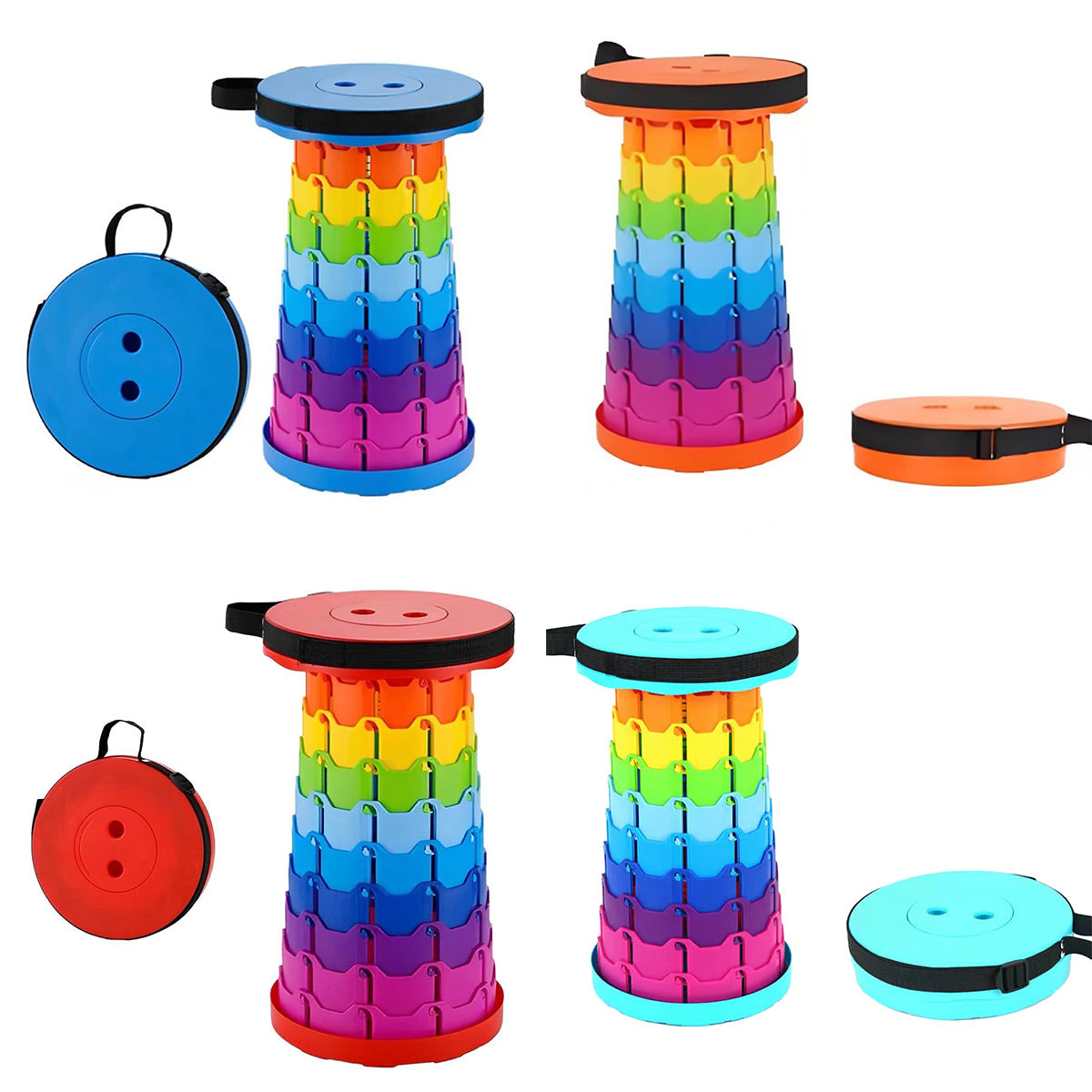 Rainbow Telescopic Folding Stool Thickened Travel Outdoor Seat for Camping - Orange