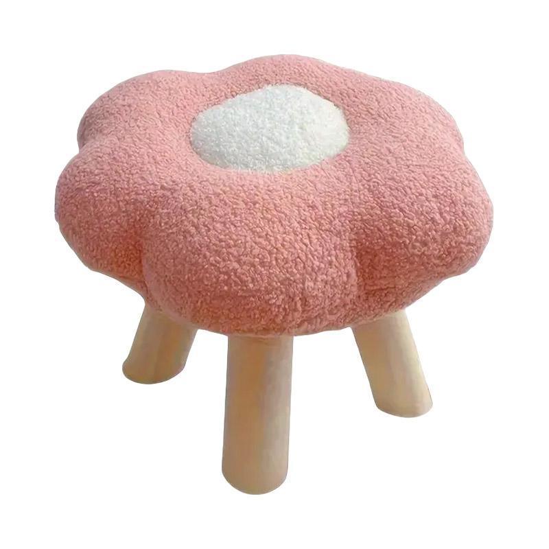Small Flower Short Stool for Entryway or Living Room Shoe Bench or Footrest - White