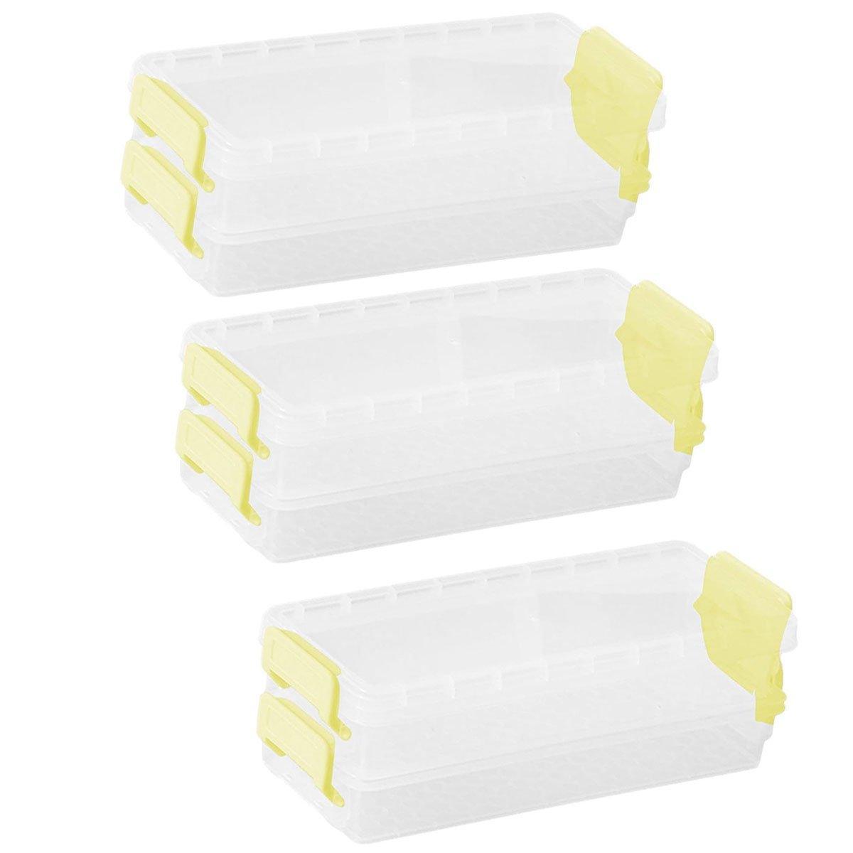 3PCS Clear Plastic Desktop Storage Box 2 Layer Holder DIY Stationery Pencil Case - Green