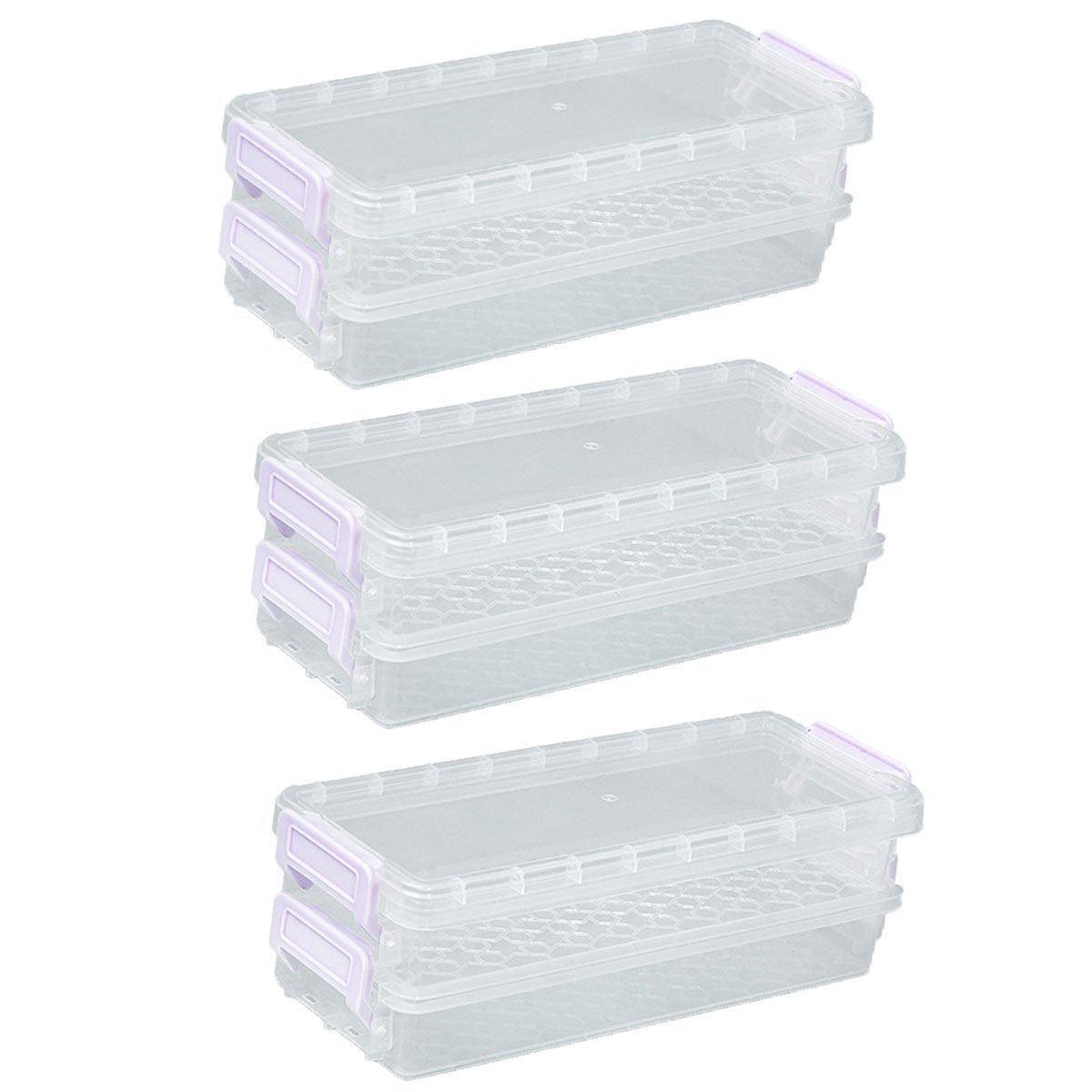 3PCS Clear Plastic Desktop Storage Box 2 Layer Holder DIY Stationery Pencil Case - Yellow