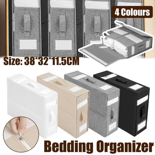 Fabric Storage Box Set Bedding Organizer Closet Blanket Quilt Storage Containers - Black
