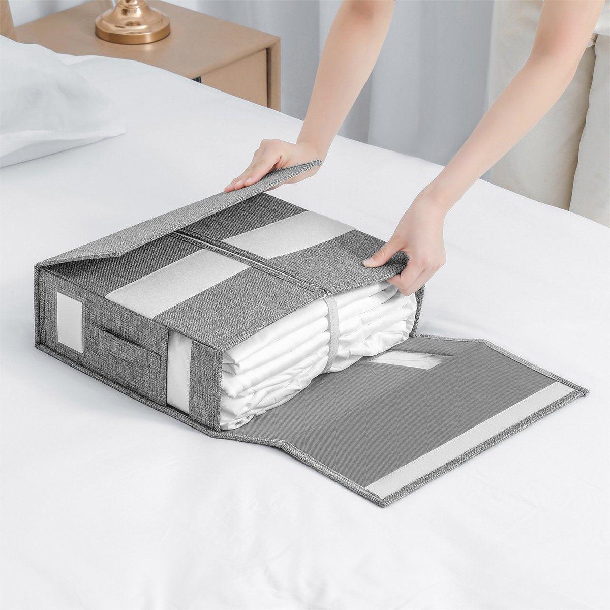 Fabric Storage Box Set Bedding Organizer Closet Blanket Quilt Storage Containers - Cream