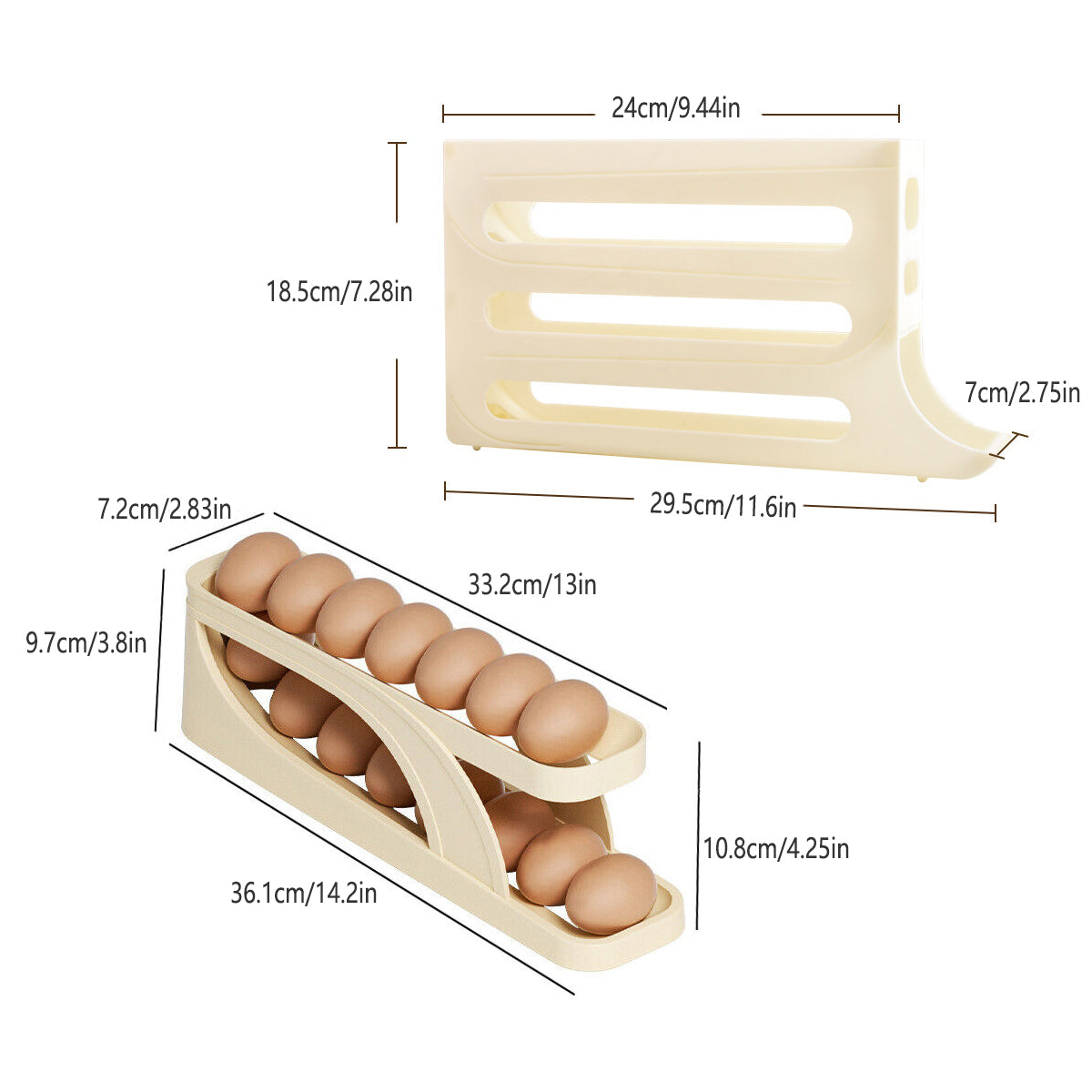 Automatic Scrolling Egg Holder 2/4-Tier Storage Box Container for Refrigerator - Beige(2-Tier)
