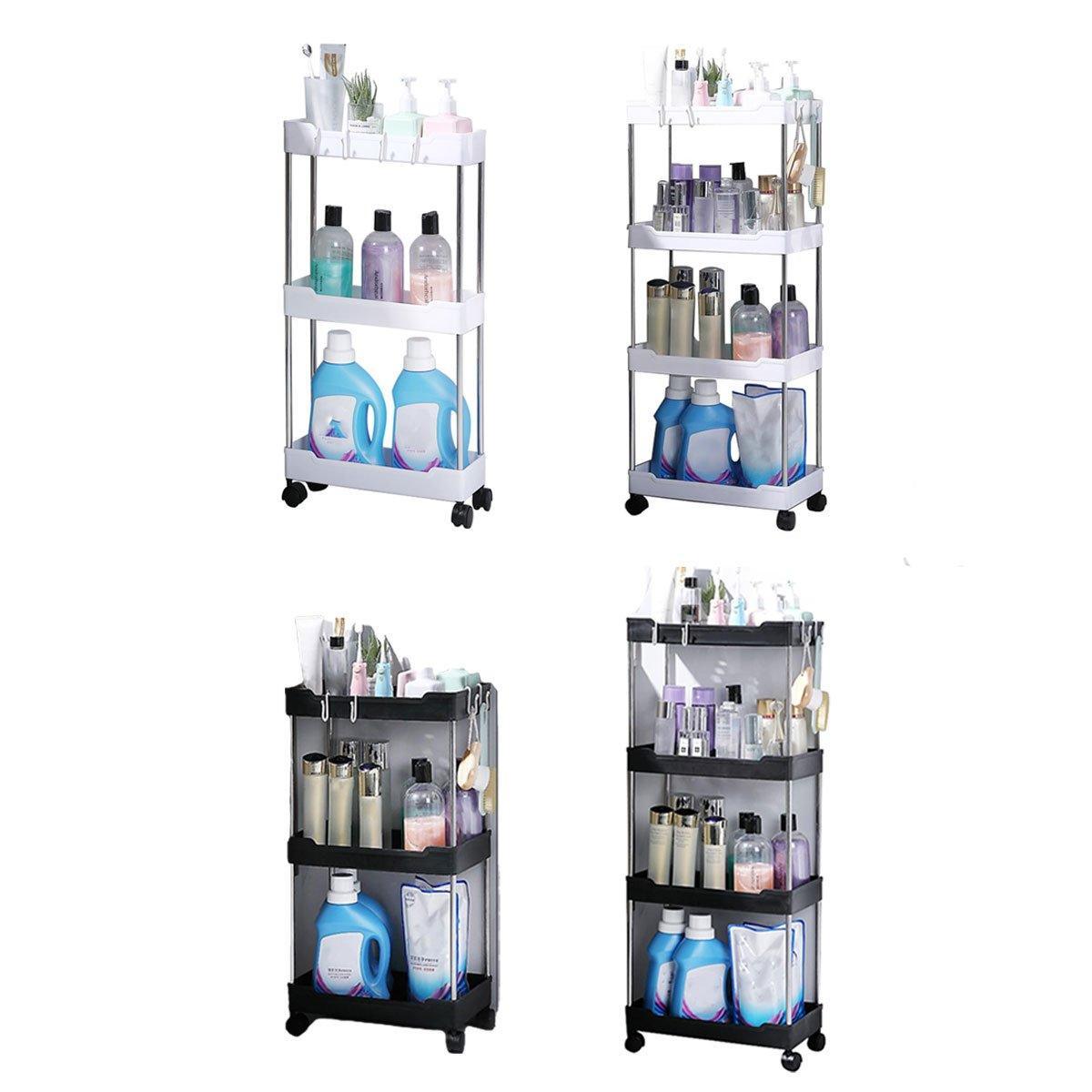Multi Layer Rolling Storage Cart Kitchen Bathroom Organizer Shelf with Wheels - 3-White