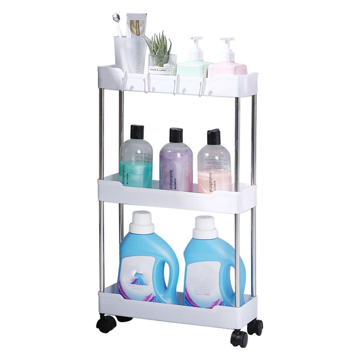 Multi Layer Rolling Storage Cart Kitchen Bathroom Organizer Shelf with Wheels - 3-White