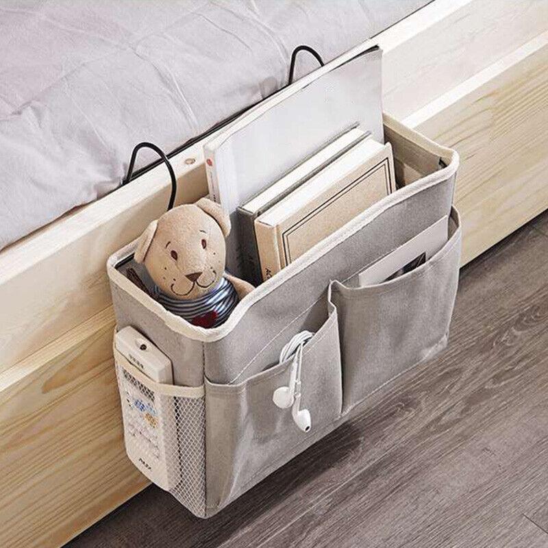 Hanging Bedside Storage Caddy with Pockets for Bunk Bed Dorm Couch Organizing - Blue Clouds