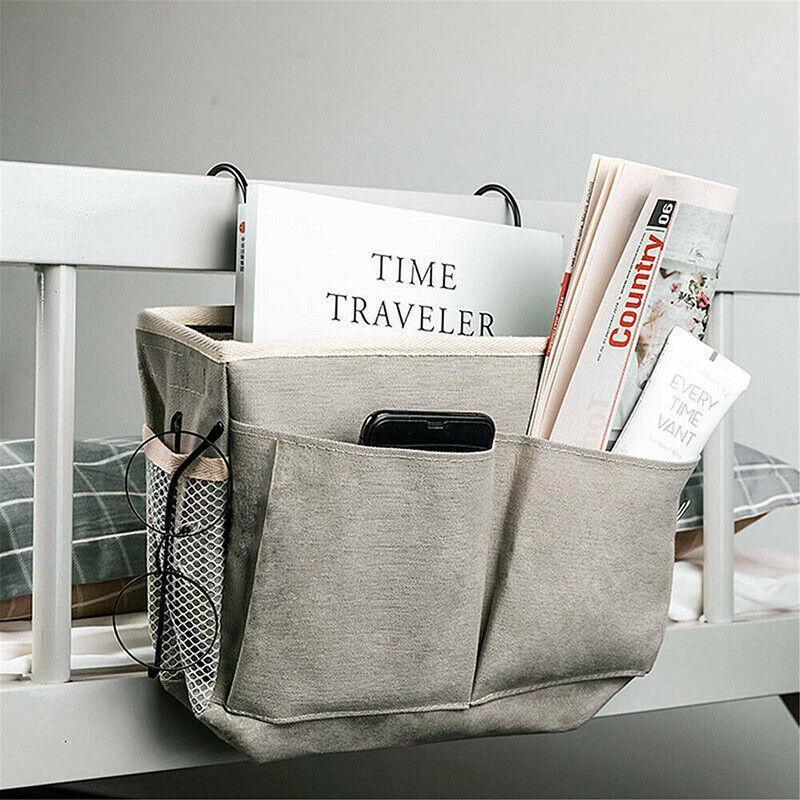 Hanging Bedside Storage Caddy with Pockets for Bunk Bed Dorm Couch Organizing - Pink