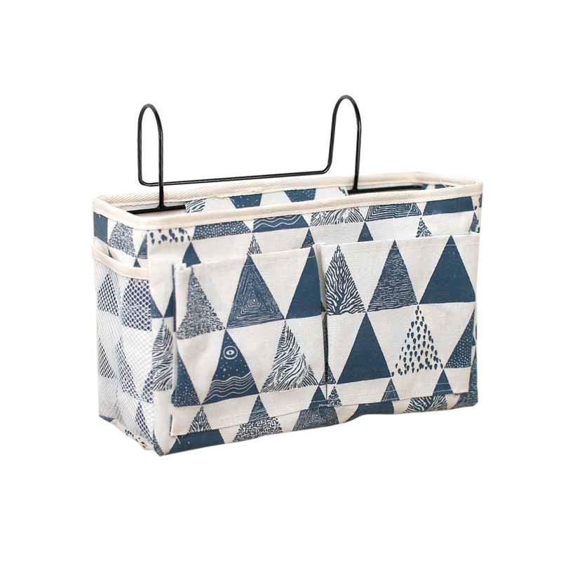 Hanging Bedside Storage Caddy with Pockets for Bunk Bed Dorm Couch Organizing - White Grid