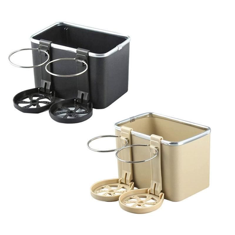 Multifunctional Car Armrest Storage Box with Tissue Holder and Dual Cup Rack - Beige