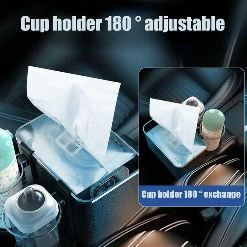 Multifunctional Car Armrest Storage Box with Tissue Holder and Dual Cup Rack - Beige