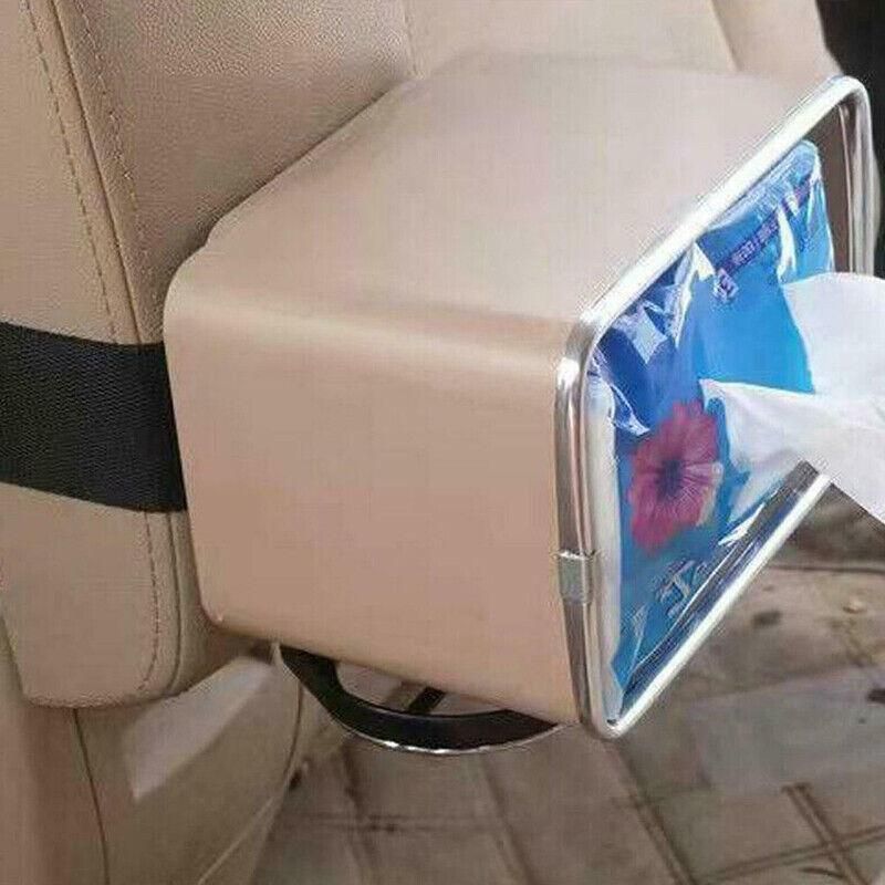 Multifunctional Car Armrest Storage Box with Tissue Holder and Dual Cup Rack - Beige