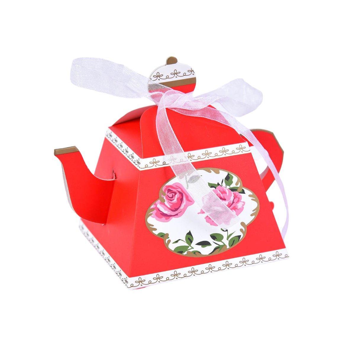 50Pcs Teapot Candy Boxes Wedding Favor Gift Packaging Tea Party Decorations - Pink