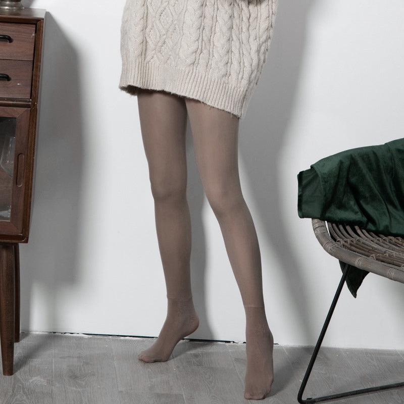Womens Thermal Lined Translucent Pantyhose Winter Warm Fleece Tights Stockings - Coffee-220g