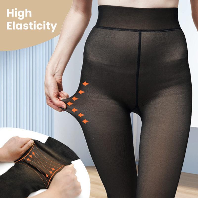 Womens Thermal Lined Translucent Pantyhose Winter Warm Fleece Tights Stockings - Black-220g