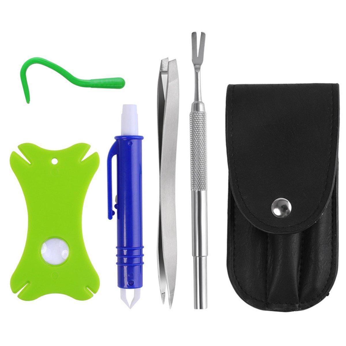 5PCS Pet Flea Tick Removal Tool Set Dog Cat Lice Fork Tweezers Kit Silver Hook
