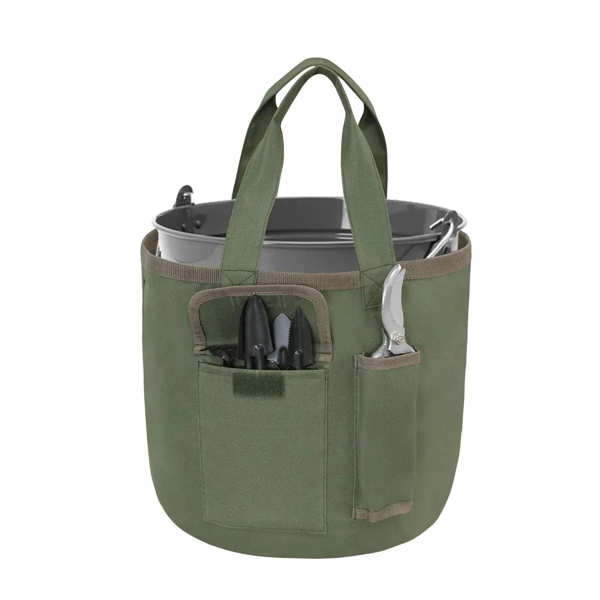Waterproof Green Canvas Tool Storage Bag Portable Garden Bucket Organizer Use
