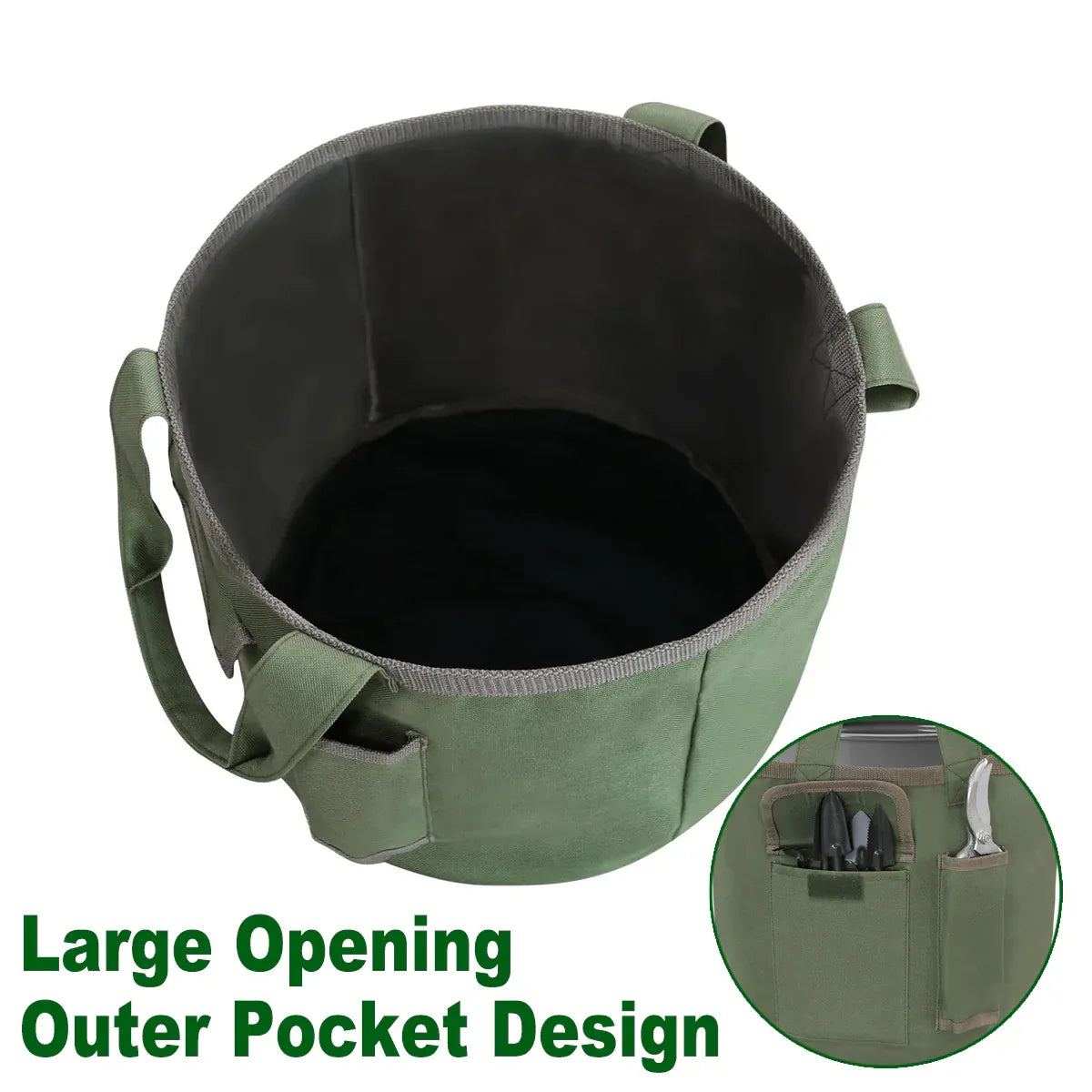 Waterproof Green Canvas Tool Storage Bag Portable Garden Bucket Organizer Use