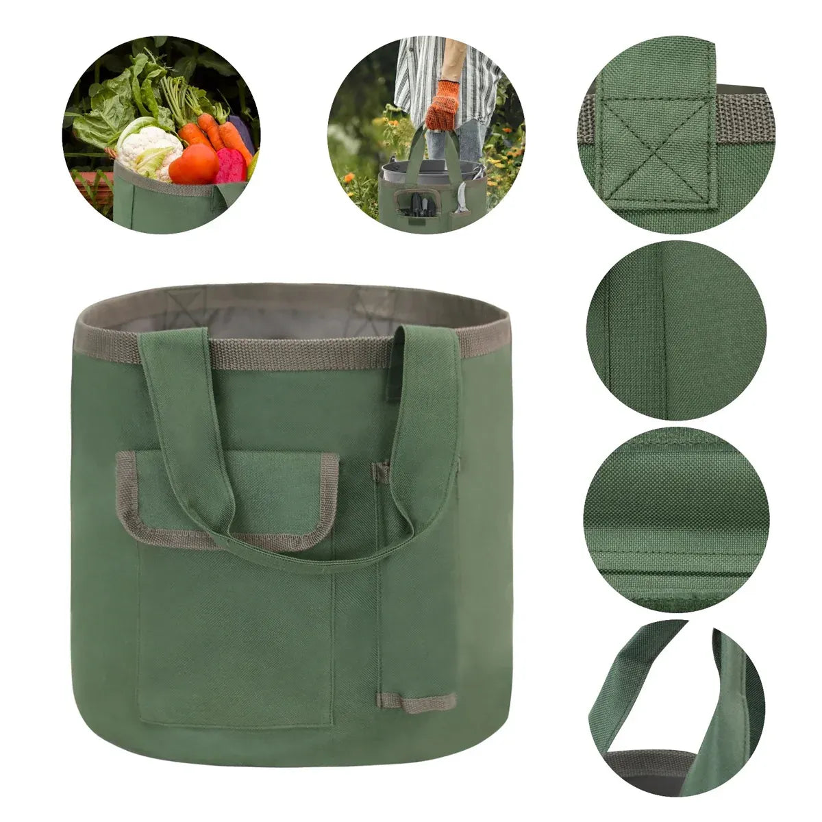 Waterproof Green Canvas Tool Storage Bag Portable Garden Bucket Organizer Use