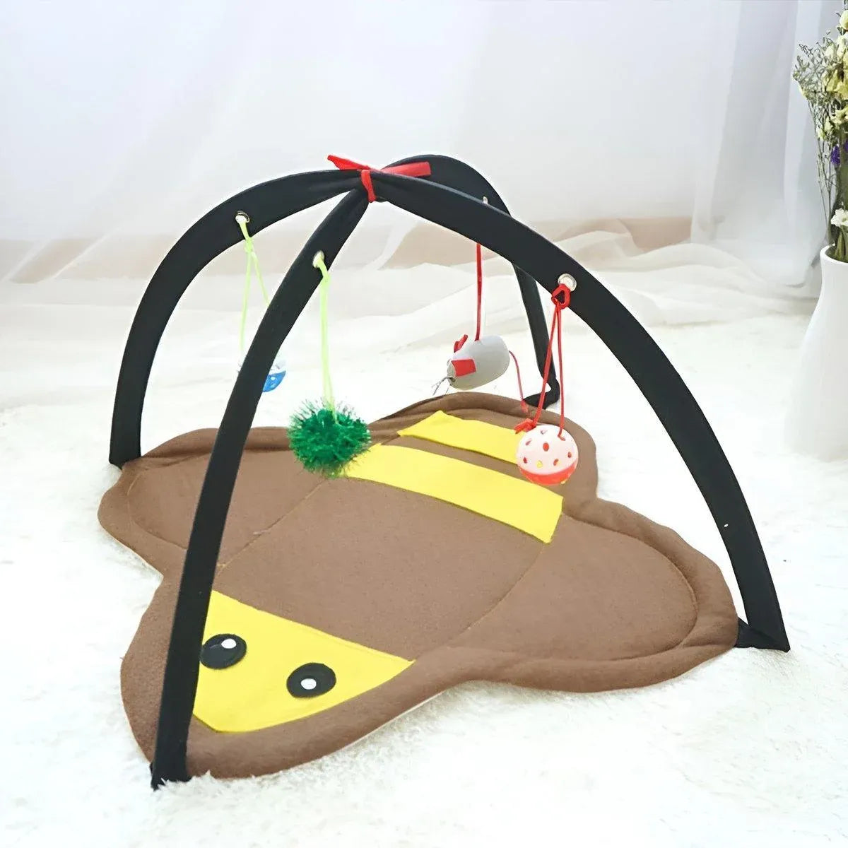 Breathable Pet Hammock Cat Bed with Fun Cartoon Bell Toy Cat Tent Supplies - Blue Polka Dots