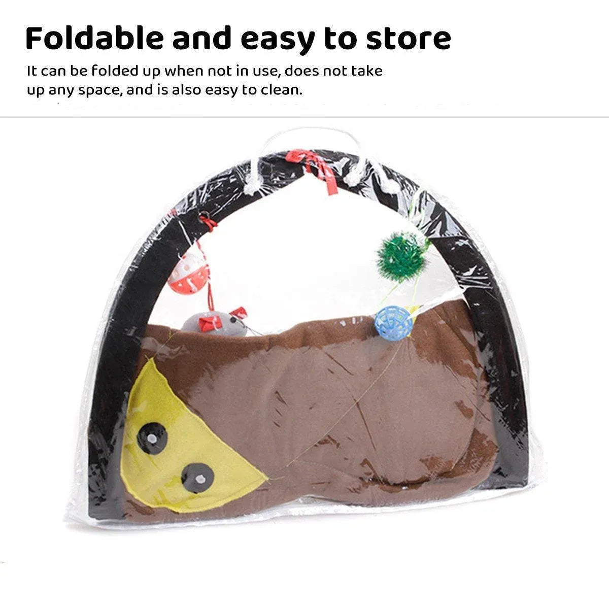 Breathable Pet Hammock Cat Bed with Fun Cartoon Bell Toy Cat Tent Supplies - Blue Polka Dots