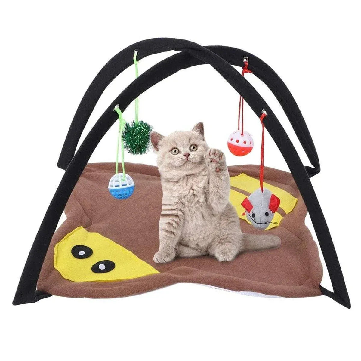 Breathable Pet Hammock Cat Bed with Fun Cartoon Bell Toy Cat Tent Supplies - Blue Polka Dots
