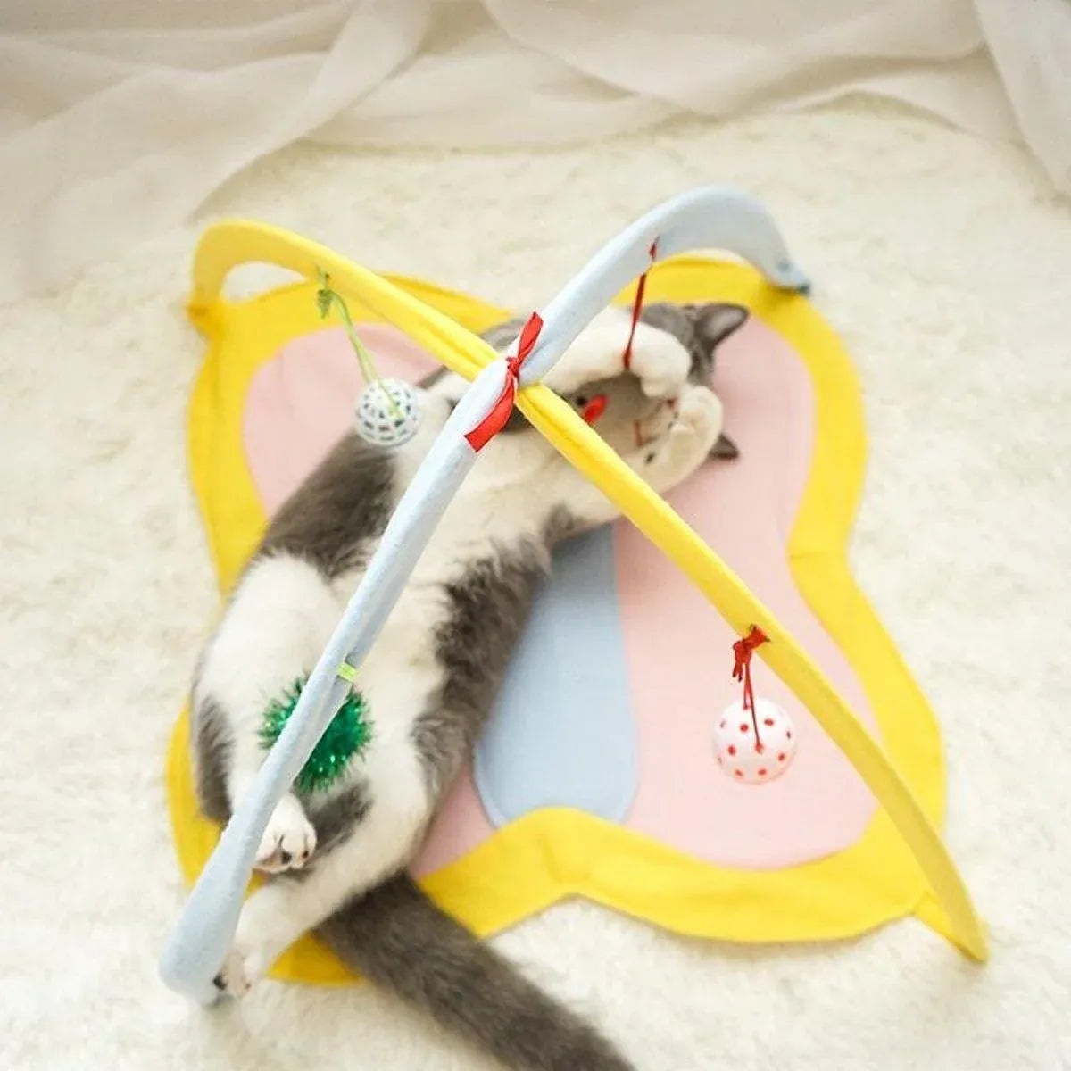 Breathable Pet Hammock Cat Bed with Fun Cartoon Bell Toy Cat Tent Supplies - Small Butterfly