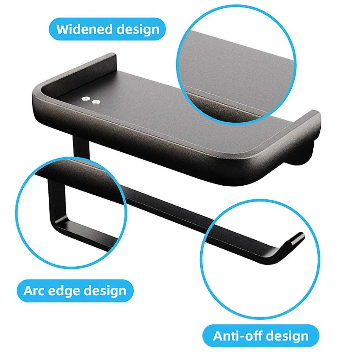 Wall Mounted Aluminum Toilet Paper Holder Non-perforated Tissue Cell Phone Shelf - Golden