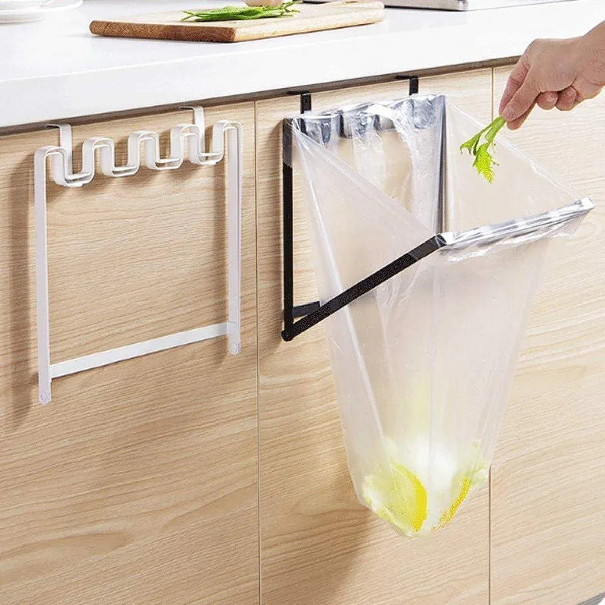 Wall Hanging Garbage Bag Shelf Hook Kitchen Storage Plastic Bag Hanger Rack Trash Bin