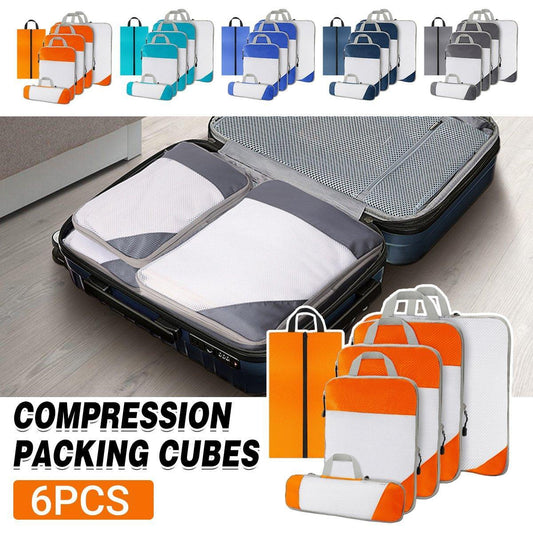 6pcs Mesh Visible Travel Storage Set Waterproof Nylon Compressible Storage Bags - Navy Blue
