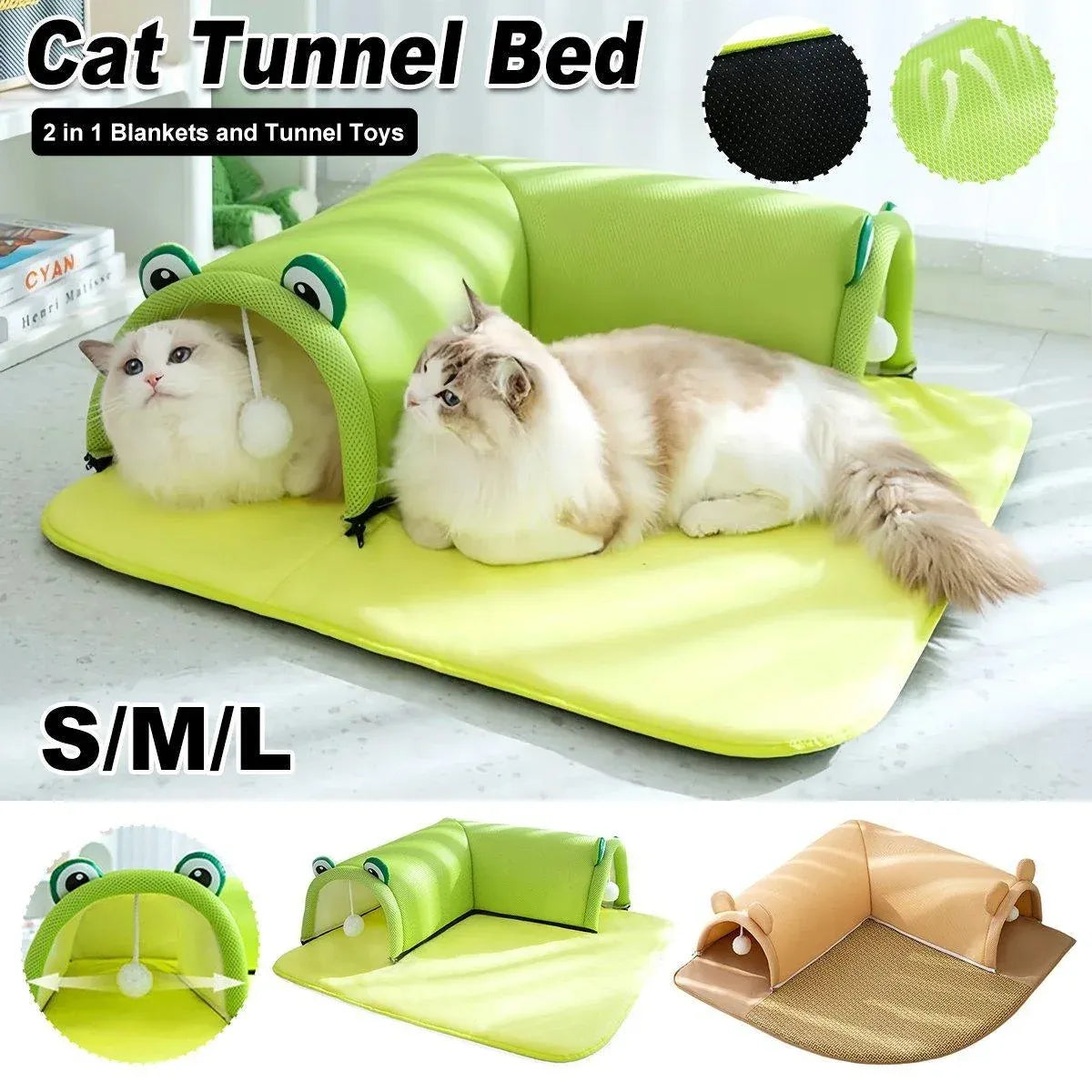 Washable Cat Tunnel Nest Corner Passage Cat House Easy Clean Pet Furniture - Green-S