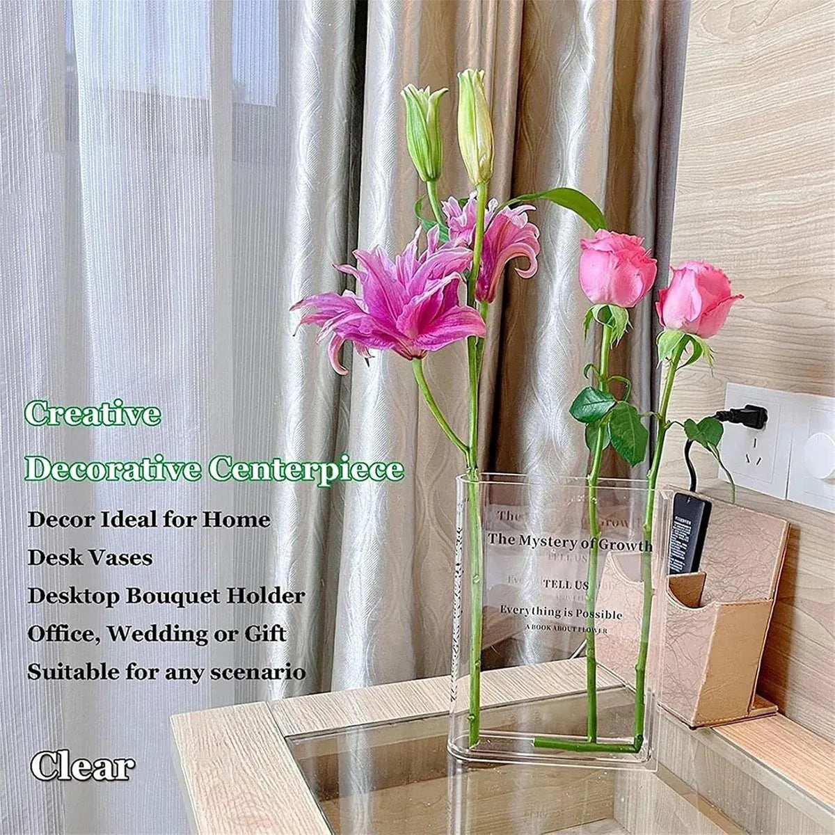 Transparent Book Vase Flower Holder Acrylic Decorative Table Display Stand