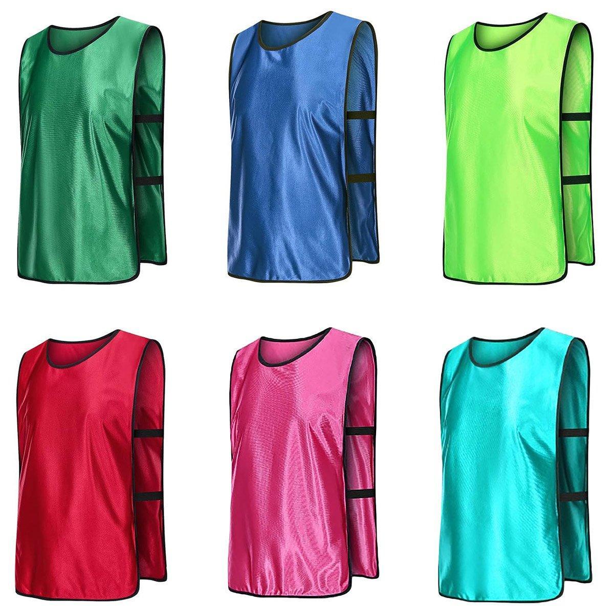6X Sports Training Bibs Soccer Vests Group Team Bibs Basketball Cricket Football - Red-S