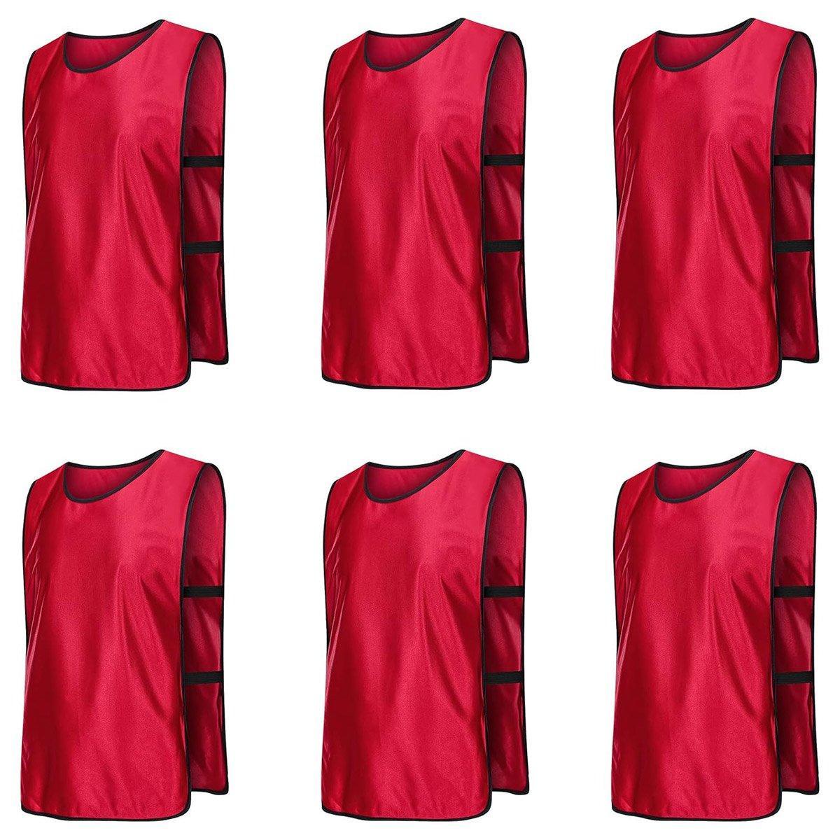 6X Sports Training Bibs Soccer Vests Group Team Bibs Basketball Cricket Football - Red-S