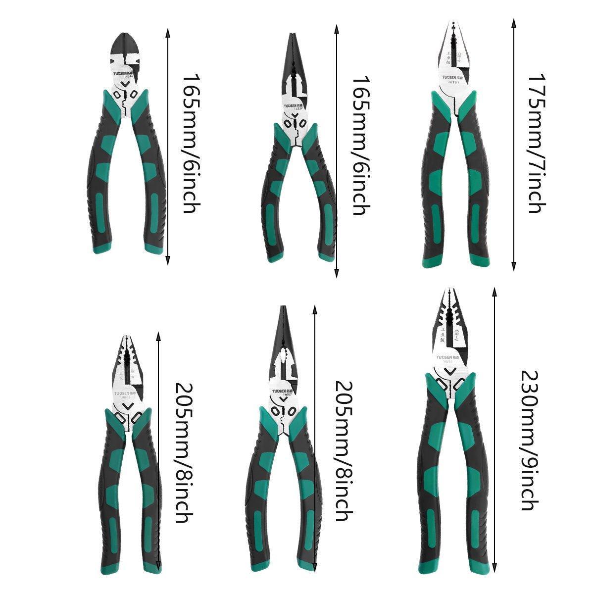 Labor-Saving Multi-Functional Tiger Pliers Flat Needle-Nose Diagonal Wire Pliers - Diagonal cutting pliers-6inch