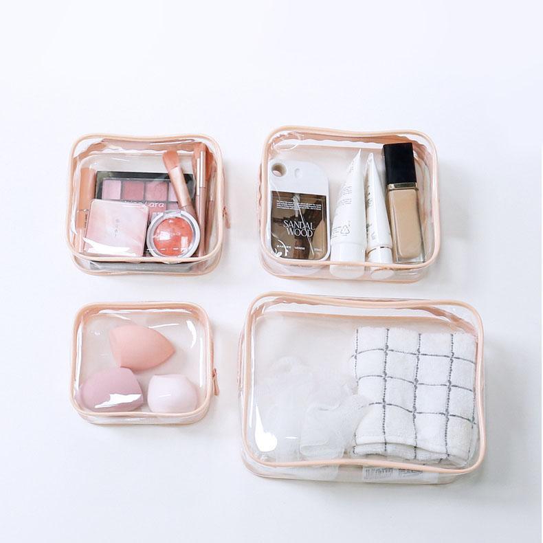 4pcs Durable PVC Cosmetic Bags Easy to Clean Multiple Sizes and Colours 9 Shades - 4pcs-Banana