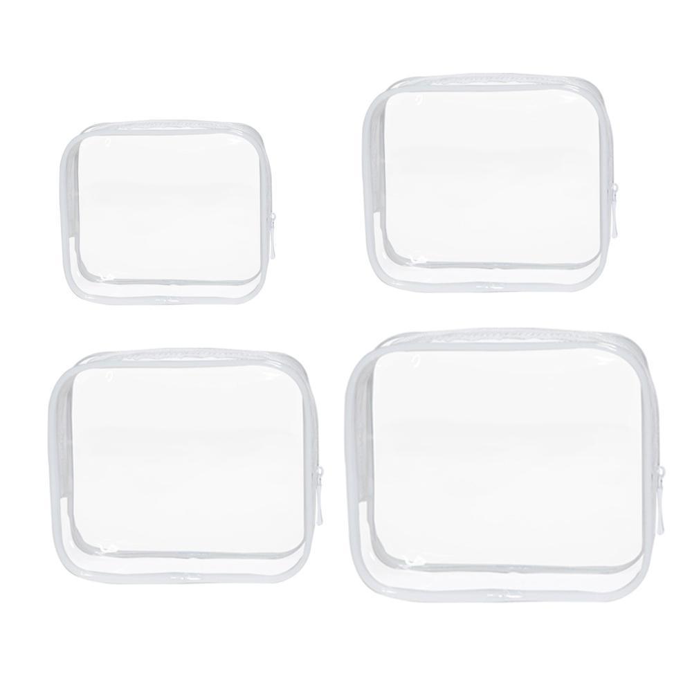 4pcs Durable PVC Cosmetic Bags Easy to Clean Multiple Sizes and Colours 9 Shades - 4pcs-White