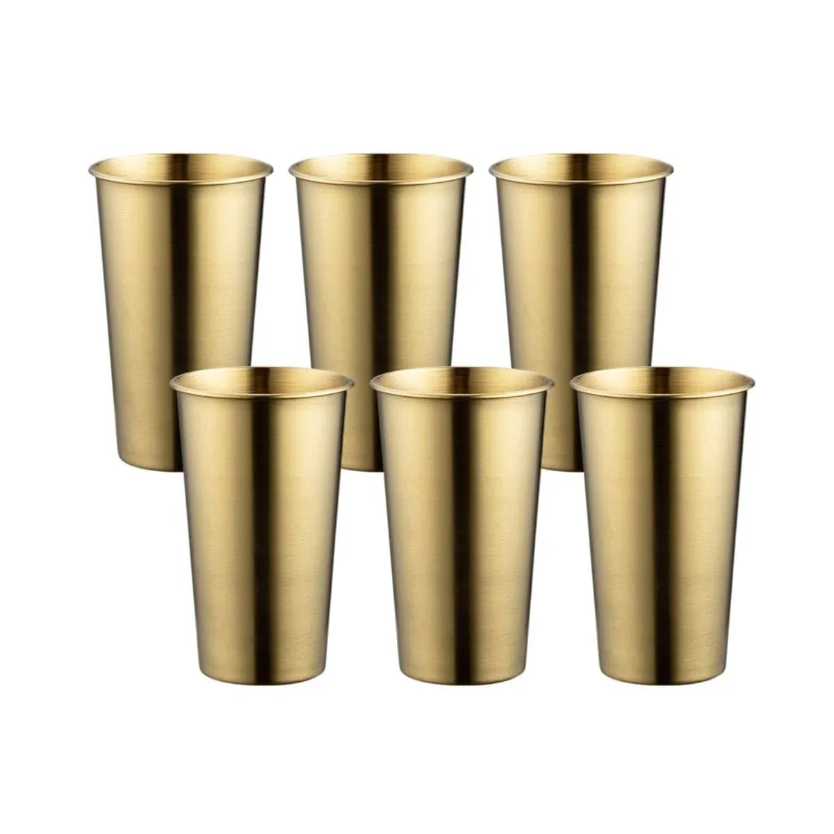 Stainless Steel Cup Set 6pcs Gold 400ml Curled Lip 304 Cold Drink Pint